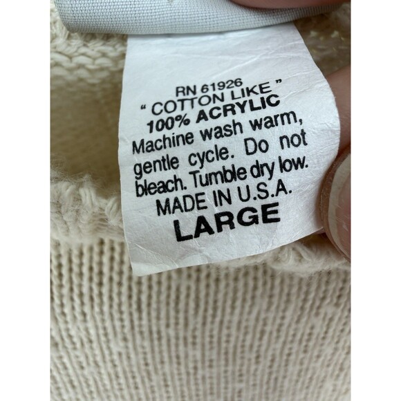 American Flag USA Made Women Knit Sweater Crewneck Cream Large Americana Classic - Picture 5 of 10